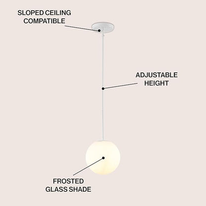 JONATHAN Y 7.75" White Modern Globe LED Pendant Light, Industrial Hanging Ceiling Lamp for Kitchen Island, White Glass Globe Shade, LED Bulb Included (JYL9528E)