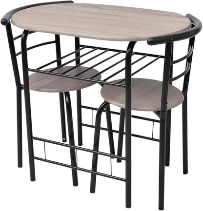 Modern Breakfast Bar Table Set with 2 Stools, Space Saving Kitchen Dining Table Set with Iron Frame & MDF Top, Black Bistro Set for Small Spaces, Apartments, Cafes