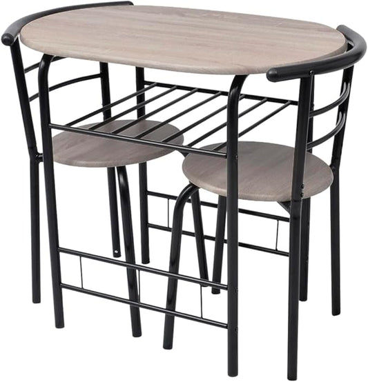 Modern Breakfast Bar Table Set with 2 Stools, Space Saving Kitchen Dining Table Set with Iron Frame & MDF Top, Black Bistro Set for Small Spaces, Apartments, Cafes