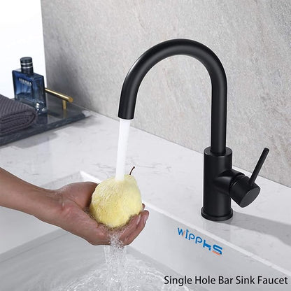 Bar Sink Faucets Single Hole, WiPPhs Matte Black Mini Kitchen Sink Faucets, Single Handle 1 Hole Modern Wet Bar Sink Faucets, Black Sink Faucet
