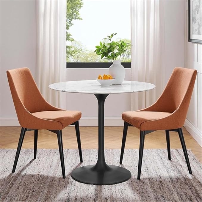 Modway Lippa Mid-Century Modern 36" Round Artificial Marble Dining Table in Black White