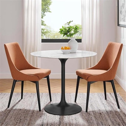 Modway Lippa Mid-Century Modern 36" Round Artificial Marble Dining Table in Black White