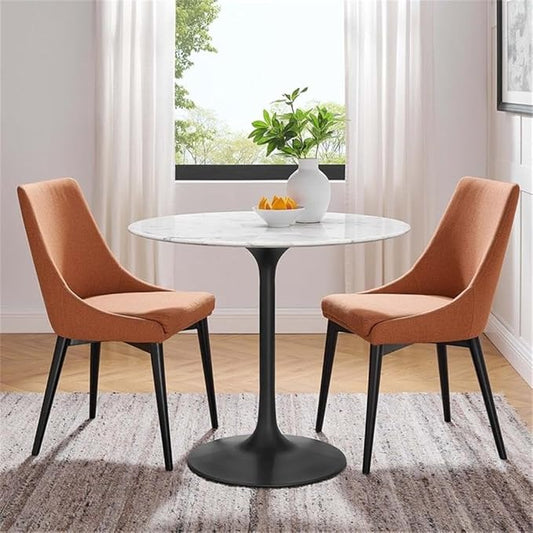 Modway Lippa Mid-Century Modern 36" Round Artificial Marble Dining Table in Black White
