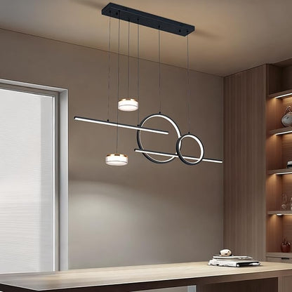 Modern Black LED Dining Room Light Fixture with Remote Control, 38.5" 38W 3-Color Temp Stepless Dimmable Island Pendant Lights, Hanging Adjustable Linear Chandelier for Kitchen Bar