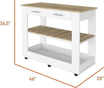GOWE Brooklyn 46 Kitchen Island, Two Shelves, Two Drawers