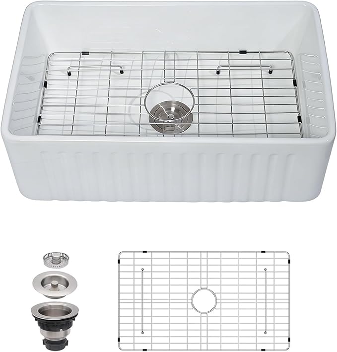 30 Farmhouse Sink White - Kichae 30 x 18 Inch Farmhouse Kitchen Sink Reversible Apron Front White Ceramic Porcelain Fireclay Undermount Farm Style Single Bowl Basin