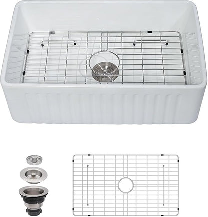 30 Farmhouse Sink White - Kichae 30 x 18 Inch Farmhouse Kitchen Sink Reversible Apron Front White Ceramic Porcelain Fireclay Undermount Farm Style Single Bowl Basin