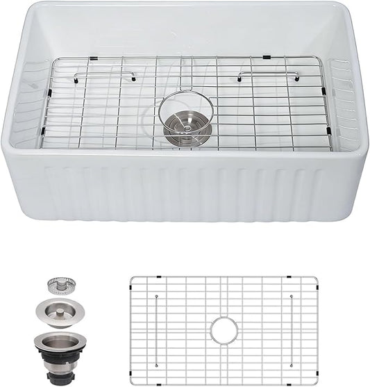 30 Farmhouse Sink White - Kichae 30 x 18 Inch Farmhouse Kitchen Sink Reversible Apron Front White Ceramic Porcelain Fireclay Undermount Farm Style Single Bowl Basin