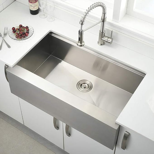 33 Inch Farmhouse Sink Workstation -VOKIM 33X22 inch Farm sink Stainless Steel 16 Gauge Ledge Workstation Flat Apron-front Single Bowl Farm Kitchen Sink