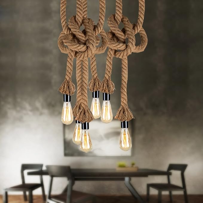 Mengjay Trade E27 Hemp Rope Double Head Vintage Hanging Pendant Ceiling Light Lamp Industrial Retro Country Style Dining Hall Restaurant Bar Cafe Lighting AC 220V (5m (250 cm+250 cm))