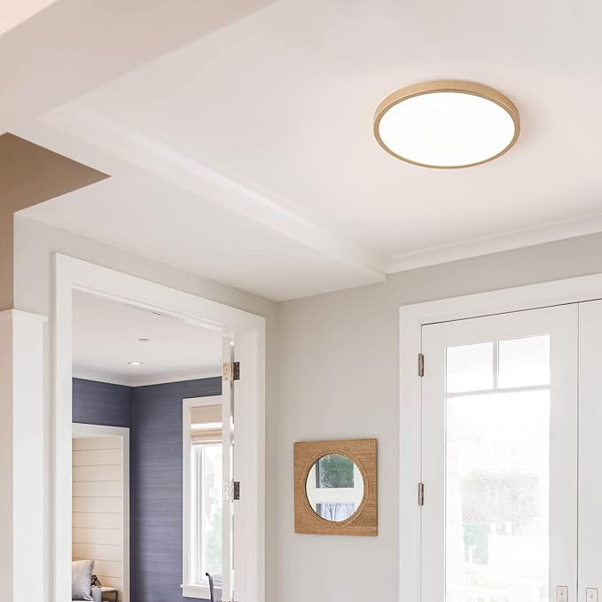 Gold LED Flush Mount Ceiling Light Fixture, 12inch 28W 5000K LED Ceiling Light Set of 6, Ultra Slim Flush Mount Ceiling Lamp for Bedroom, Living Room, Dining Room, Kitchen, Hallway