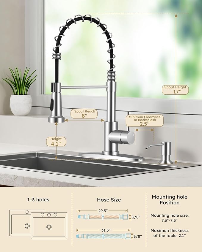Arofa Kitchen Faucet with Pull Down Sprayer, Chrome Polished Kitchen Sink Faucet 1-3 Hole Single Handle High Arc Stainless Steel Commercial Modern Kitchen Faucets for RV/Laundry/Outdoor/Bathroom Sink