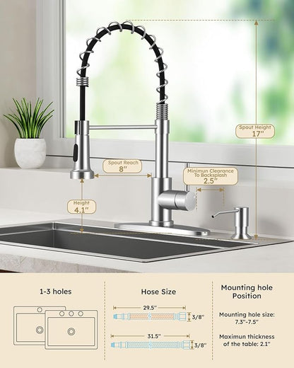 Arofa Kitchen Faucet with Pull Down Sprayer, Chrome Polished Kitchen Sink Faucet 1-3 Hole Single Handle High Arc Stainless Steel Commercial Modern Kitchen Faucets for RV/Laundry/Outdoor/Bathroom Sink