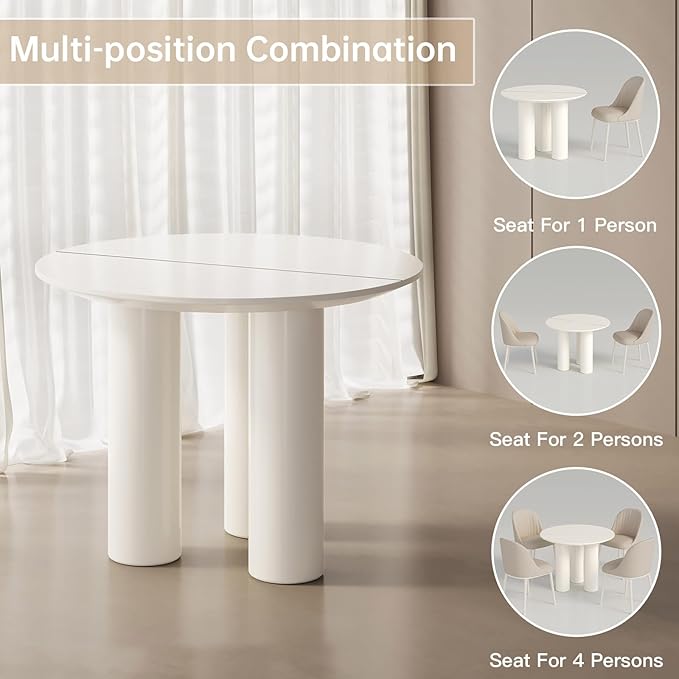 Guyii 39.37" Cream White Dining Table, Modern Round Kitchen Table, Small Indoor End Table for Kitchen, Bar, Living Room, Small Space, Easy Assembly, Table Only