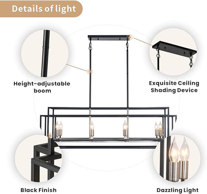 WJShome Kitchen Island Lighting, 8-Light Farmhouse Chandeliers for Dining Room, Modern Dining Room Light Fixtures Over Table, Linear Pendant Lights Kitchen Island（Black & Brushed Nickel）