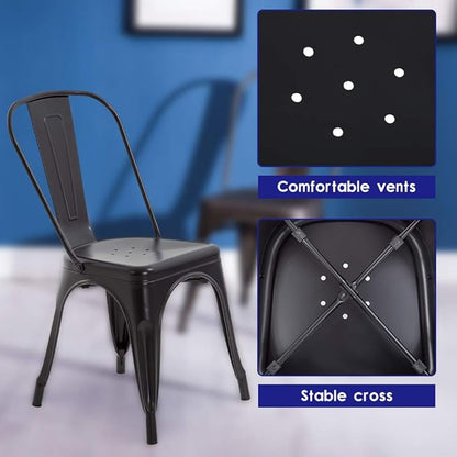 BestOffice 18 Inch Metal Chairs Set of 4 Metal Stackable Patio Seat Height Café Restaurant Dining Chairs Indoor Outdoor with Waterproof Tolix Side