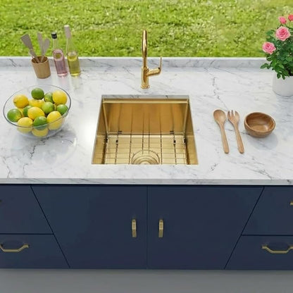 Kitsitchen Gold Bar Sink Undermount,18 Inch Small Bar & Prep Sinks,16 Gauge Stainless Steel Bar Sink with Workstation for Wet Bar Area(18" X 18" X 10")