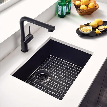 Houzer Cassiano Midnite Granite Composite Kitchen Sink - 24 Inch Undermount Single Bowl Sink, Durable & Versatile, Essential for Home & Apartment - G-300U MIDNITE