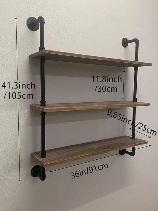 HDDFER Pipe Shelves Industrial Pipe Shelving Shelves Real Wood Industrial Floating Pipe Shelves with Wood Planks 36 inch Wall Shelves Rustic Hanging Bookshelf Farmhouse Kitchen Bar Shelving