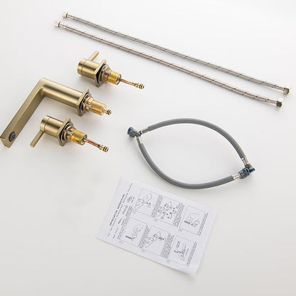Luxury Brass Widespread Bathroom Sink Faucets for 3 Hole 2-Handle 8 Inch Deck Vanity Faucet & Stainless Steel Pop-up Drain Assembly, Brushed Gold