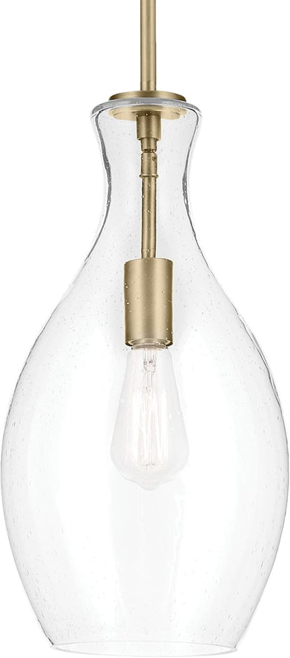Kichler Everly 17.75" 1 Light Hour Glass Pendant Clear Glass Natural Brass