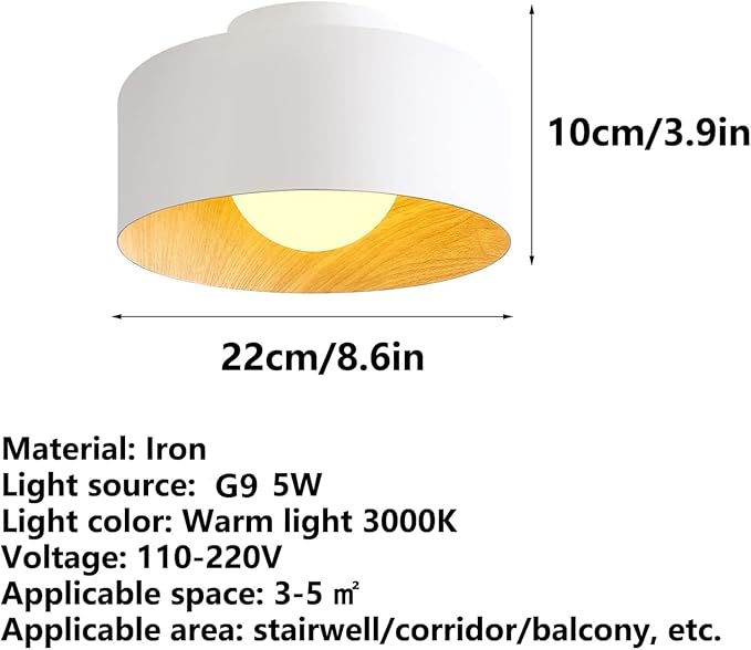 Staircase Flush Mount Ceiling Light Fixture 8.6in Rust-Proof Iron Ceiling Lamp G9 5W Warm Light 3000K Close to Ceiling Light Retro Industrial Interior for Shops, Hostels, Clothing Stores