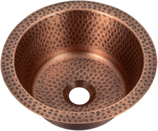 Monarch Abode Kitchen & Bar Sink – 12-inch Essex Dual Mount Drop in Bar Prep Sink, Hand Hammered Pure Copper Sinks, Drop in or Undermount Kitchen Sinks, Single Circular Dual Mount Bowl