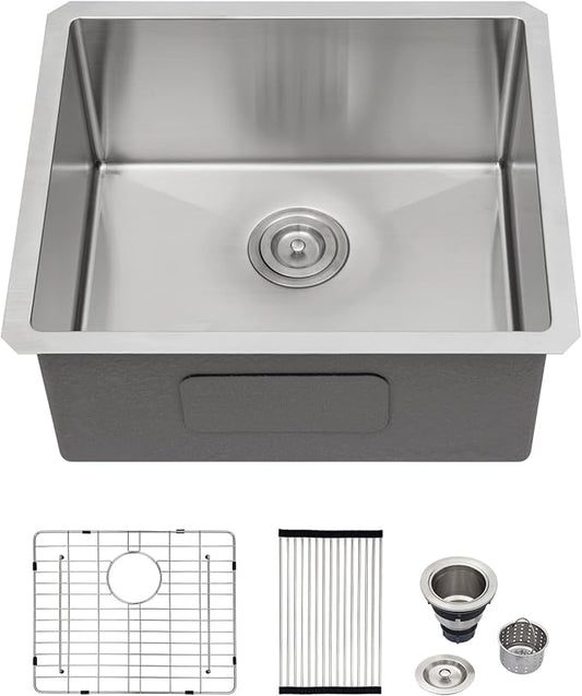 Logmey 21x18 Undermount Bar Sink,16 Gauge Heavy-Duty Stainless Steel Handmade Small Kitchen Sink,Scratch-resistant,Easy Clean,21x18x9 Single Bowl Utility Sink for RV & Prep Station