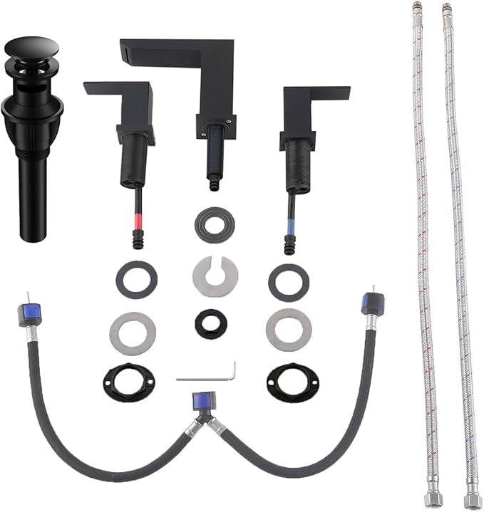 VCCUCINE Black Waterfall Bathroom Faucet 8 Inch Widespread Bathroom Sink Faucet 3 Hole,Modern Matte Black Vanity Bathroom Faucets for Sink with Pop Up Drain and Supply Lines
