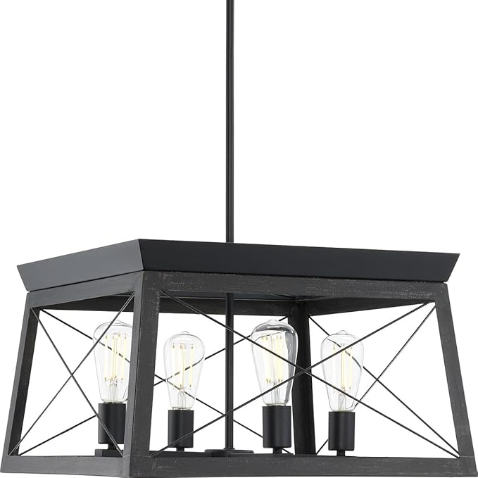 Progress Lighting 4 Light Chandelier, Rustic Farmhouse Style Modern Hanging Light Fixture for Kitchen and Dining Room, Briarwood Collection, Textured Black