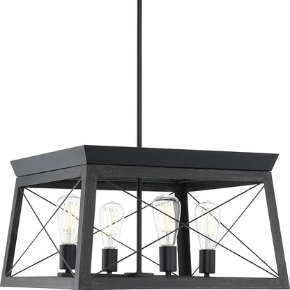 Progress Lighting 4 Light Chandelier, Rustic Farmhouse Style Modern Hanging Light Fixture for Kitchen and Dining Room, Briarwood Collection, Textured Black