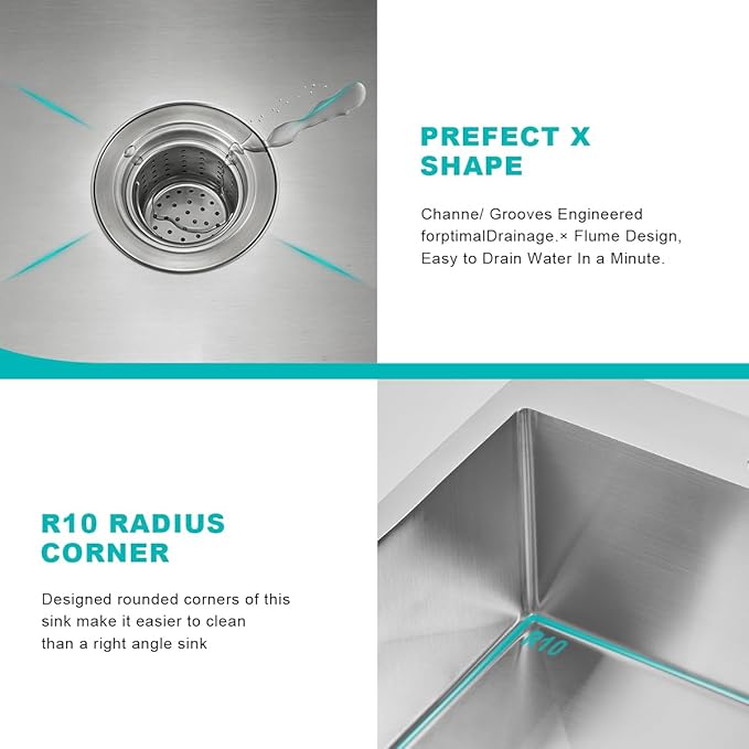 18x18 inch Drop in Kitchen Sink Brushed - TSIBOMU 304 Stainless Steel Small Single Bowl Kitchen Sink with X-Shape Drain Groove, 6" Deep Bar Sink for Compact Kitchen & Wet Bar