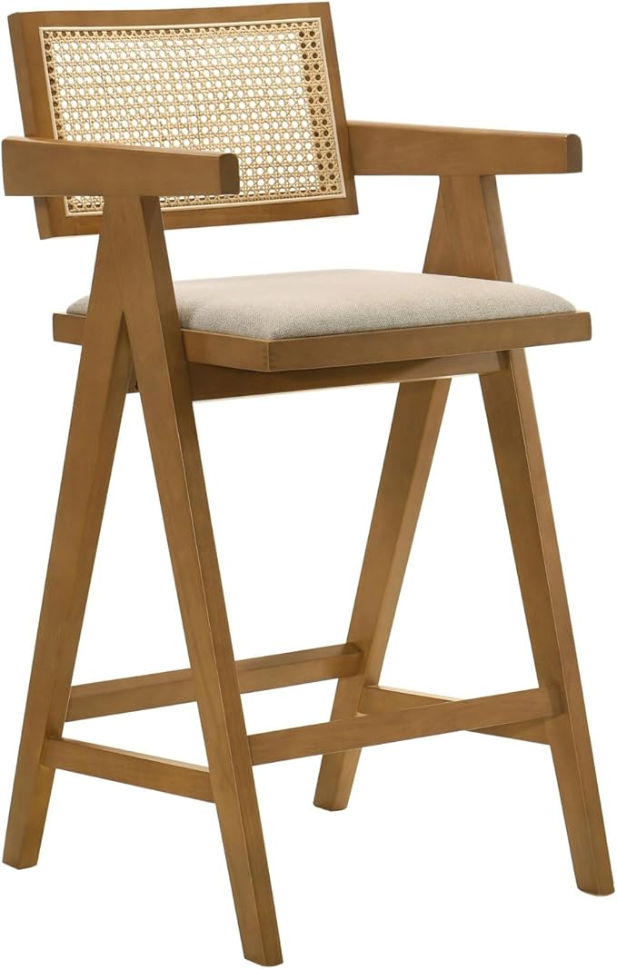 Remy Light Walnut Woven Rattan Wood Chair (Set of 2) - Walnut - Mid-Century Modern Charm - Kitchen Island - Timeless Appeal