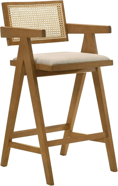 Remy Light Walnut Woven Rattan Wood Chair (Set of 2) - Walnut - Mid-Century Modern Charm - Kitchen Island - Timeless Appeal