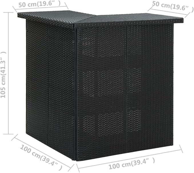 Modern Bar Table 41.3" H Indoor-Outdoor High Top Dining Table in Black Poly Rattan with 3 Storage Shelves, 39.4"x19.7" Counter Table for Kitchen, Patio or Small Spaces
