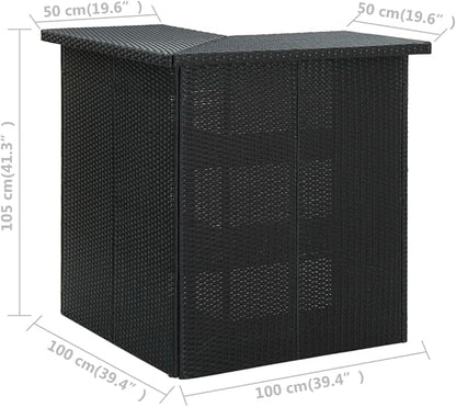 Modern Black PE Rattan Bar Table, Steel Frame Dining Room & Kitchen Furniture, Indoor Outdoor Dinner Dining Unit with Storage, 39.4x19.7x41.3 Inch