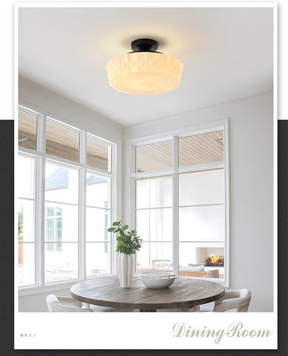 Vintage Milk White Glass Ceiling Light,Schoolhouse 13.8'' Flush Mount Ceiling Light Fixture,Mid Century Design for Bedroom,Hallway,Kitchen & Dining Room,4 LED Bulbs Included