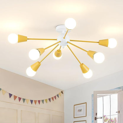 Yellow Sputnik Ceiling Light Fixture, 8-Lights Kids Ceiling Light Semi Flush Mount Ceiling Lights for Bedroom Entryway Kitchen