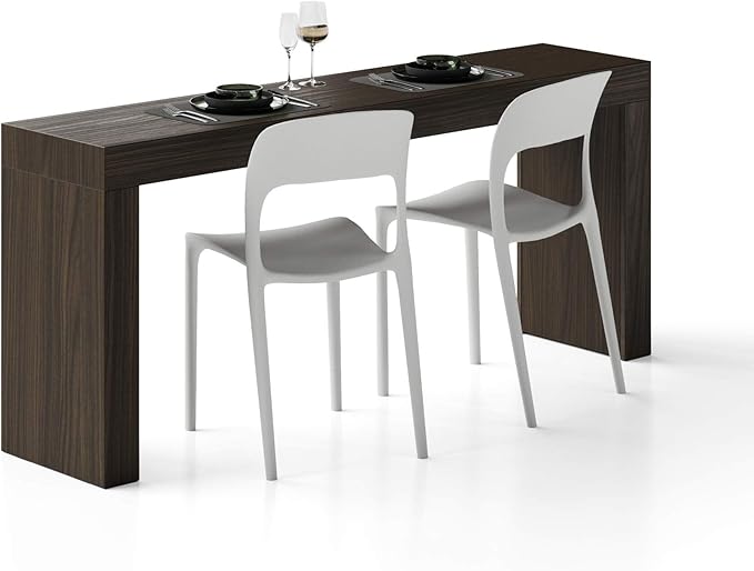 Mobili Fiver, Evolution Dining Table with Two Legs 70.9 x 15.7 in, Dark Walnut, for 3 People, Modern Dining Table for Kitchen, Italian Furniture