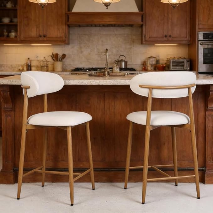 Counter Height Bar Stools Set of 4, Kitchen Bar Stools with Back, Mid Century Modern Upholstered, with Metal Legs for Kitchen Island Dining Room