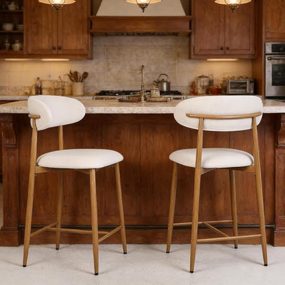 Counter Height Bar Stools Set of 4, Kitchen Bar Stools with Back, Mid Century Modern Upholstered, with Metal Legs for Kitchen Island Dining Room