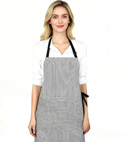 Kitchen Apron with 3 Pocket, Adjustable Server Apron, Waitress Apron with Pockets Stripes