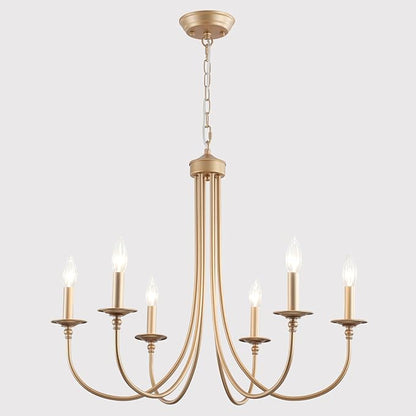 ALISADABOY Gold Farmhouse Chandelier Modern Candlestick Dining Chandelier Light Fixture Industrial 6 Light Pendant Lighting for Kitchen Living Room Bedroom Foyer Entrance Hallway Entryway