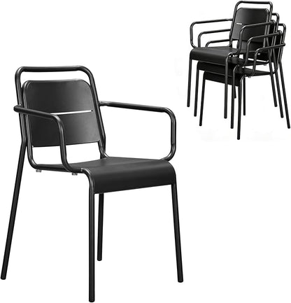 Metal Dining Chairs, Stackable Dining Chairs with Arms, Patio Dining Chairs, Porch Chairs for Deck Balcony Garden Terrace Poolside Backyard 450 lbs Capacity (Black)