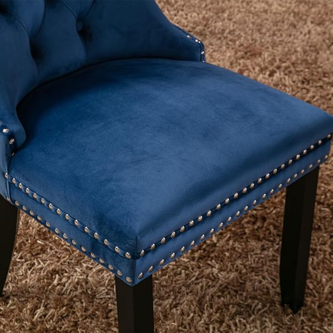 INCLAKE Dining Chairs Set of 2, Velvet Upholstered Dining Room Side Chairs with Button Tufted Back, Nailhead Trim & Wooden Legs, Modern Counter Height Bar Stools for Home Kitchen Island, Blue