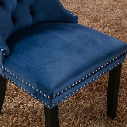 INCLAKE Dining Chairs Set of 2, Velvet Upholstered Dining Room Side Chairs with Button Tufted Back, Nailhead Trim & Wooden Legs, Modern Counter Height Bar Stools for Home Kitchen Island, Blue