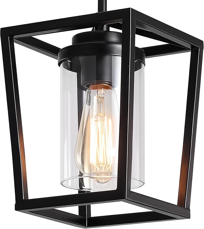 TOULMJ 3 Pack Black Pendant Lights Kitchen Island, Modern Lantern Pendant Light Fixtures, Farmhouse Kitchen Island Lighting Cage Metal Hanging Ceiling Light Fixture for Hallway Entryway Dining Room