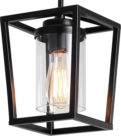 TOULMJ 3 Pack Black Pendant Lights Kitchen Island, Modern Lantern Pendant Light Fixtures, Farmhouse Kitchen Island Lighting Cage Metal Hanging Ceiling Light Fixture for Hallway Entryway Dining Room