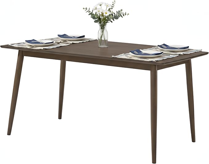 Alaterre Furniture Calais Dining – Mid Century Modern 59-Inch Rectangular Dining Table for 4 – Solid Wood Kitchen and Dining Room Table with Minimalist Design (Warm Walnut Finish)