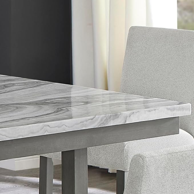 Counter Height Dining Table with Faux Marble Top and Storage Shelf for Kitchen Island Use